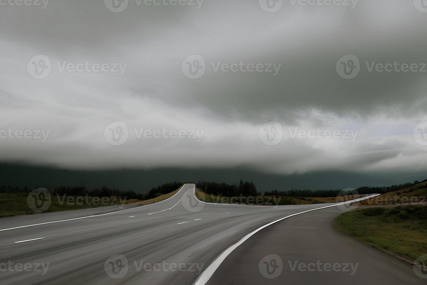A road with a cloudy sky and a sign that says I m the only one on the right photo