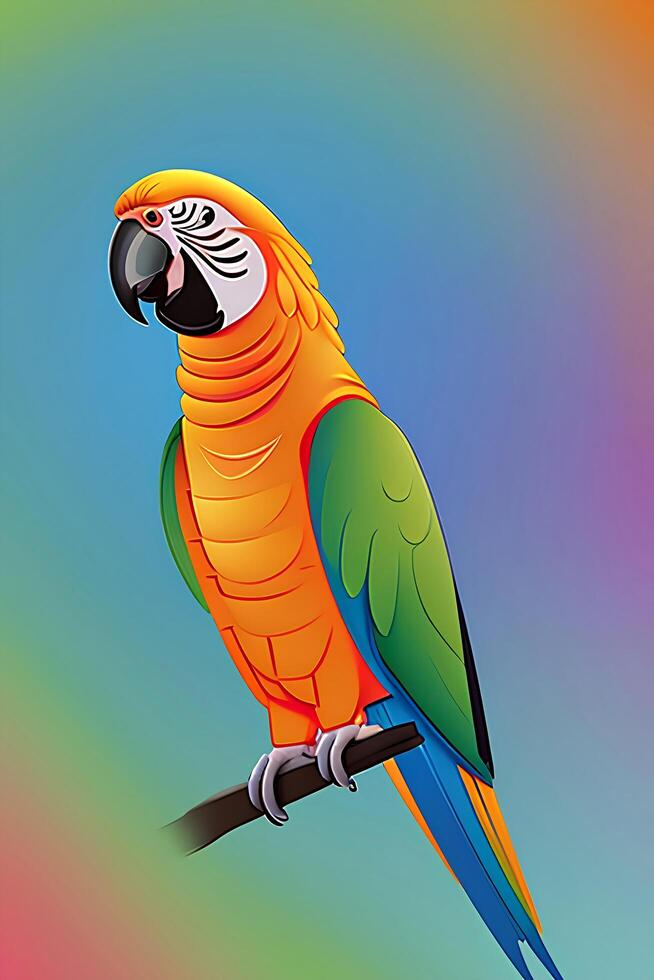 A colorful parrot with a blue and green head sits on a branch. photo