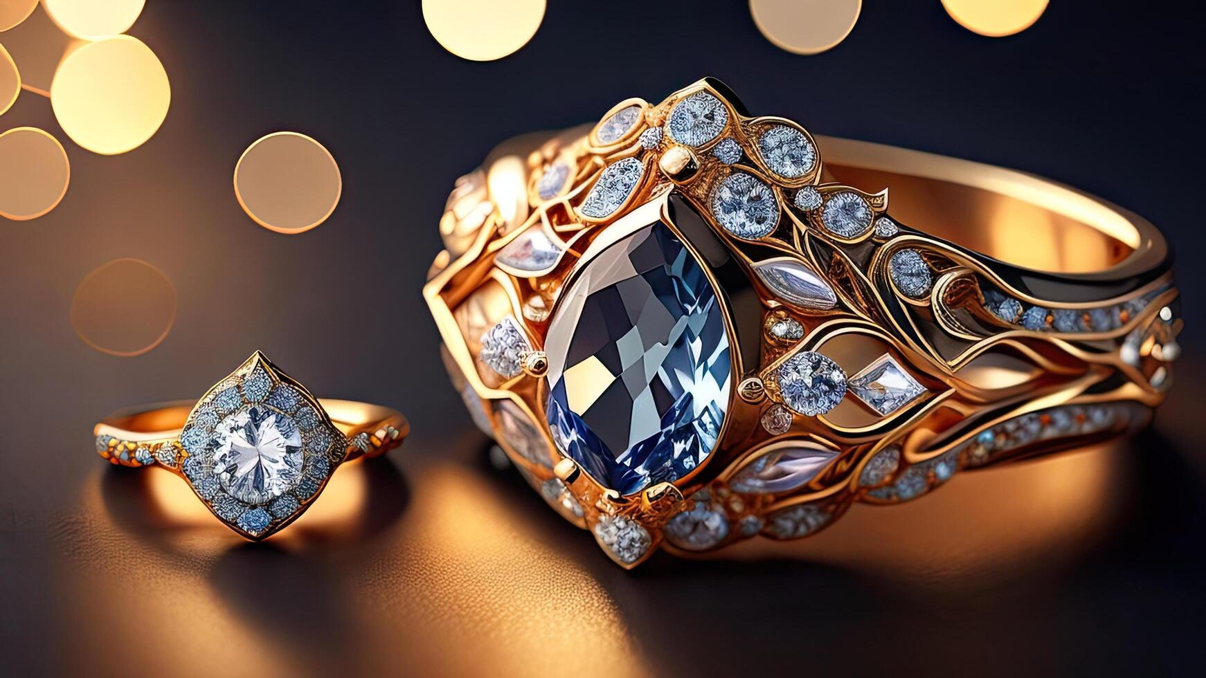 Jewelry ring with sapphire and diamonds. Jewelry background. photo