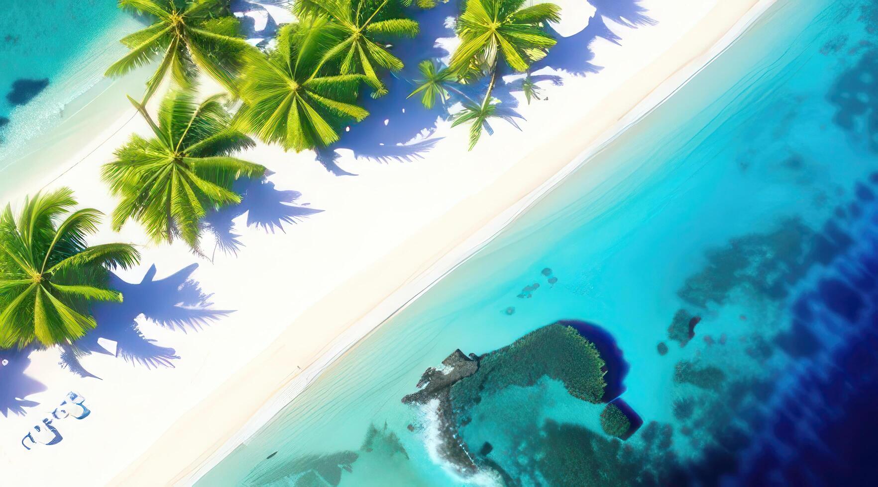 Aerial view of beautiful tropical beach and sea with coconut palm tree. photo