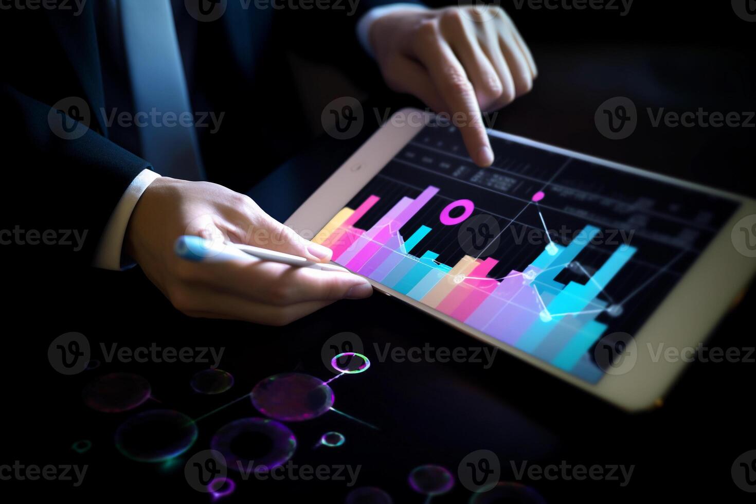 Close-up of a hand using tablet, social media concept. photo