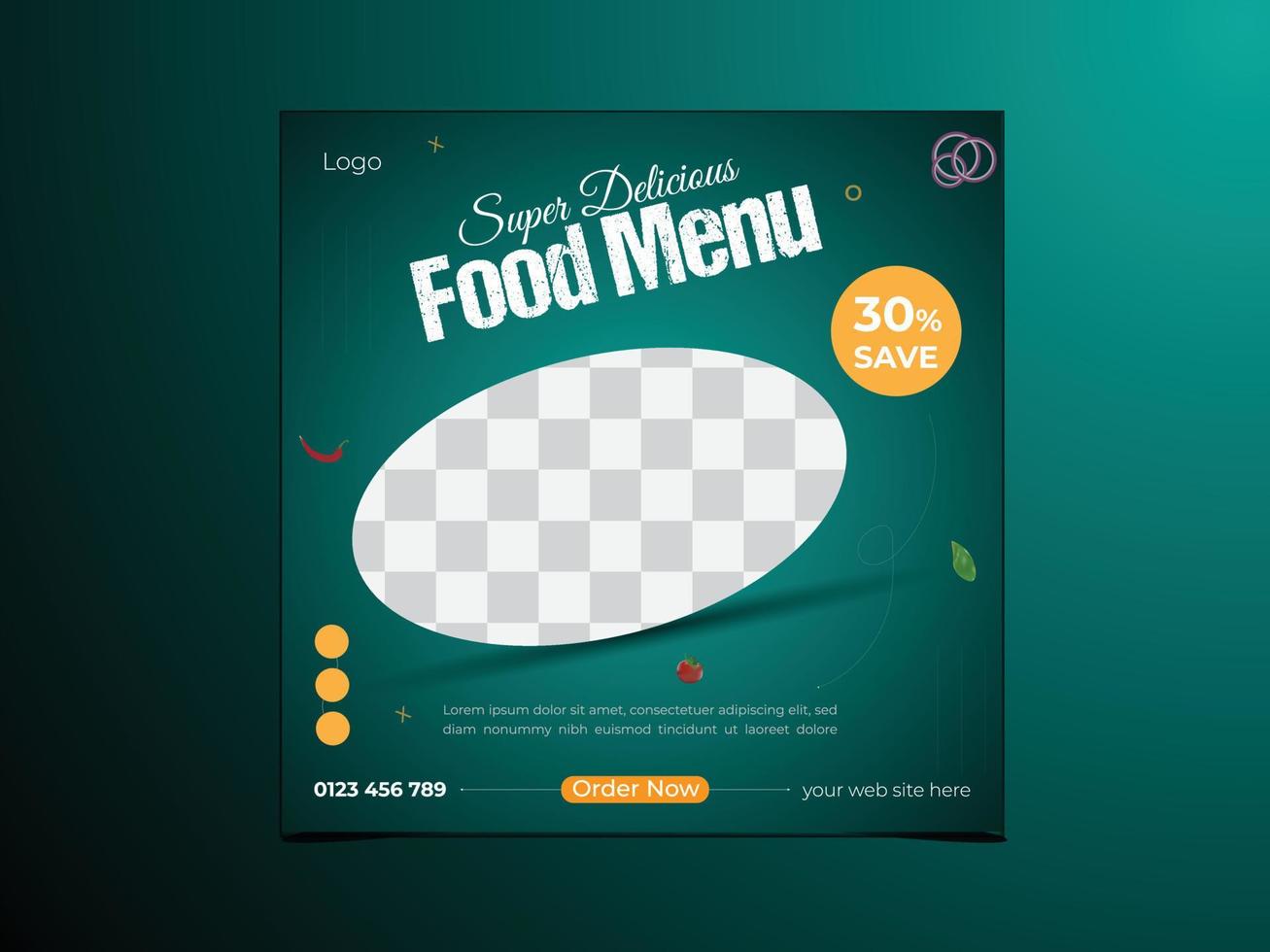 plantilla de publicación en redes sociales para marco de banner de promoción de menú de comida vector