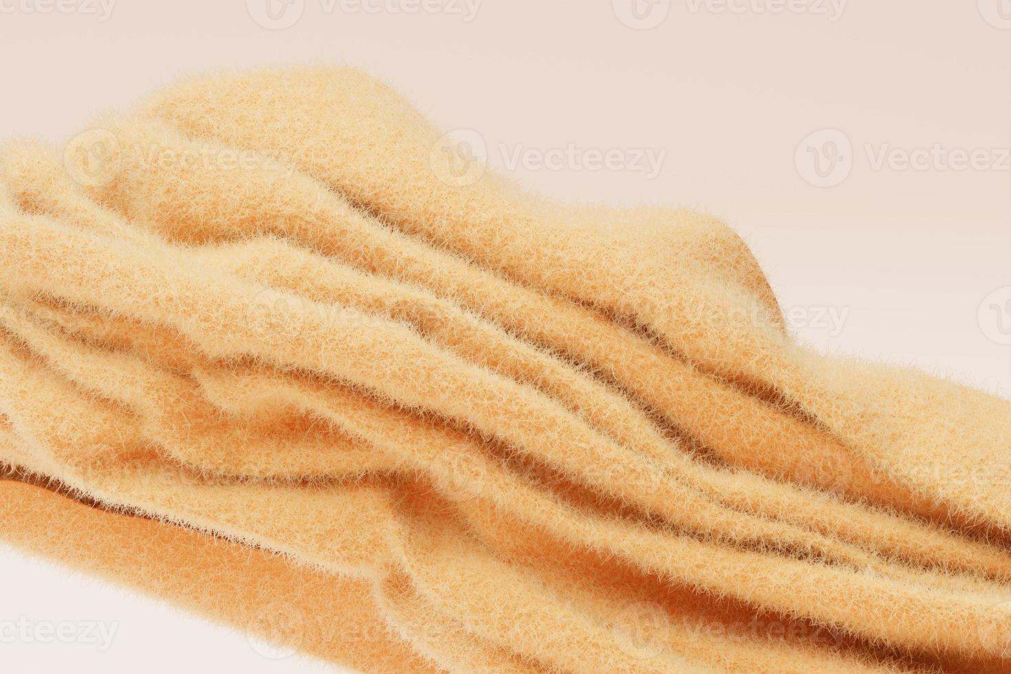 Beige fluffy fabric fabric, scarf in the wind, isolated dynamic cashmere fabric, fly fabric 3d rendering photo