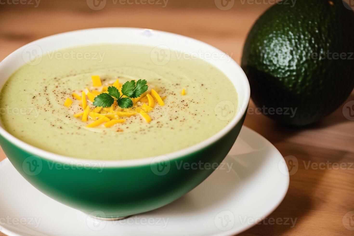Pumpkin soup with cream and parsley. Creamy tomato soup. Chicken noodle soup. photo