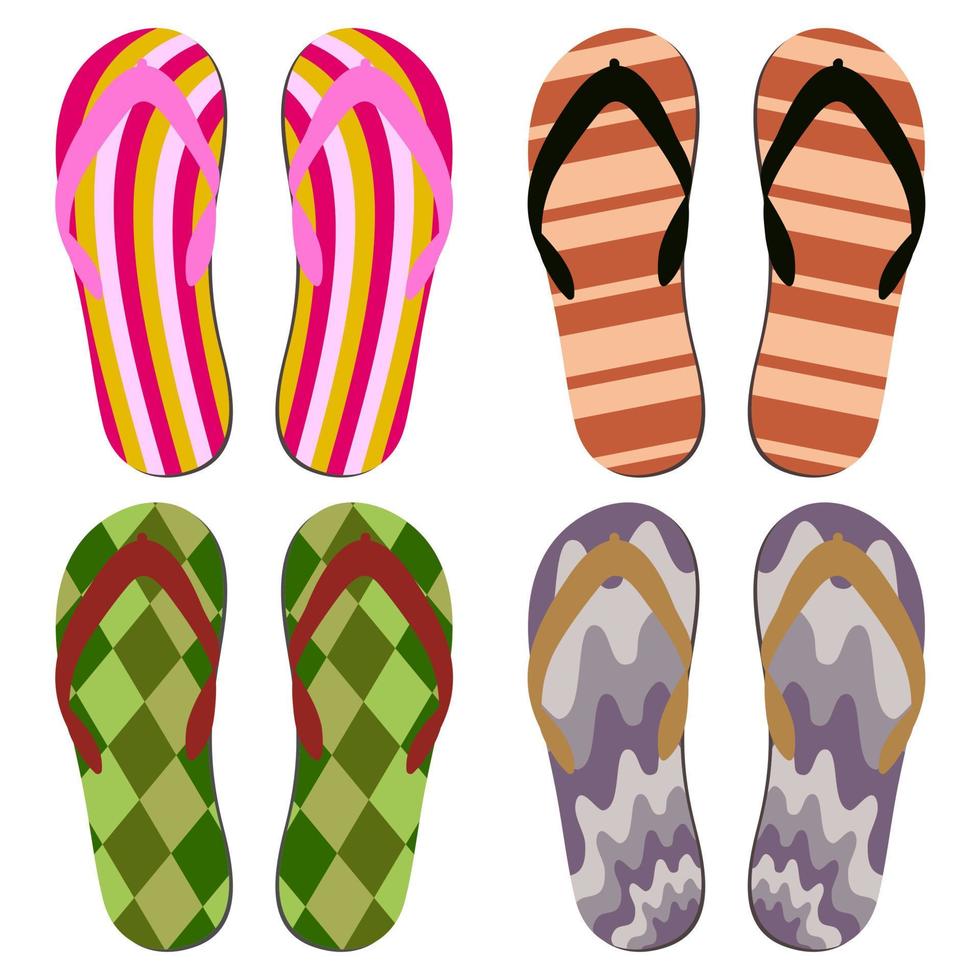 Set of Beach Slippers. Colorful Summer Flip Flops Over White Background vector