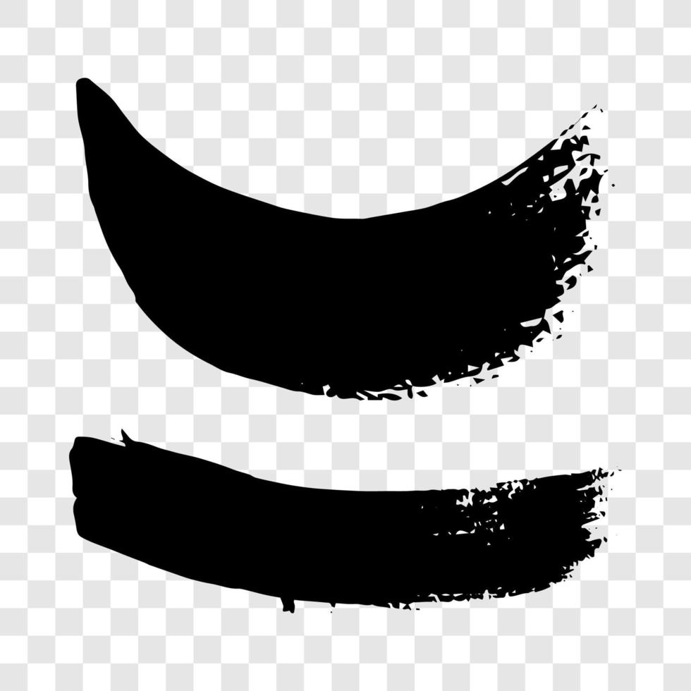 Black grunge brush strokes. Two painted wavy ink stripes. Ink spot isolated on background. Vector illustration