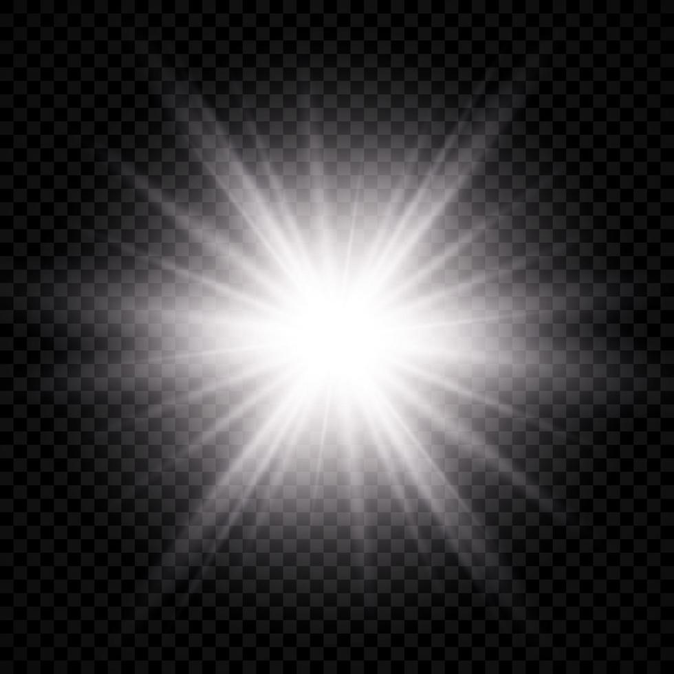 Light effect of lens flare. White glowing light explodes with starburst effects and sparkles vector