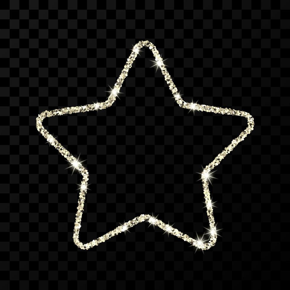 Silver glitter star with shiny sparkles on dark background. Vector illustration