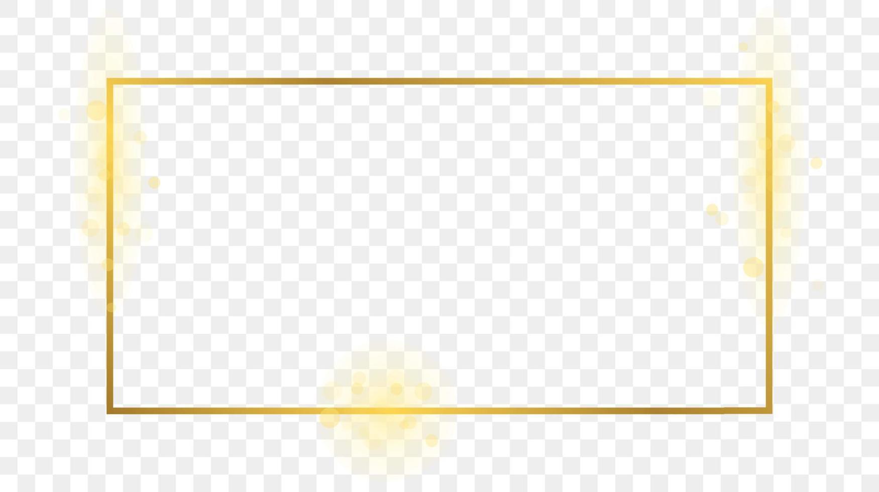 Gold glowing rectangular shape frame isolated on background. Shiny frame with glowing effects. Vector illustration.