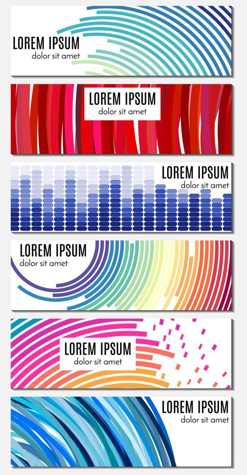 Set of six colorful abstract header banners with curved lines and place for text. Vector backgrounds for web design.