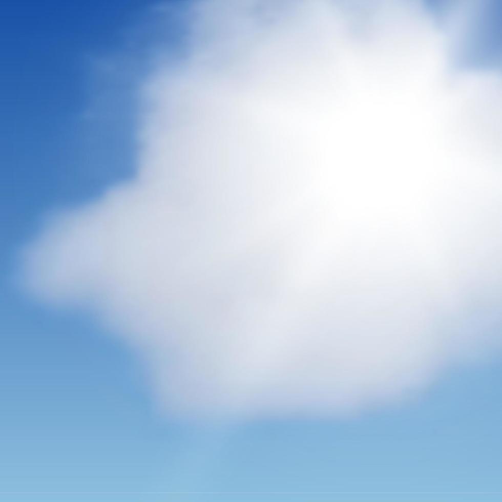 Natural background with clouds and sun on blue sky. Realistic cloud on blue backdrop. Vector illustration