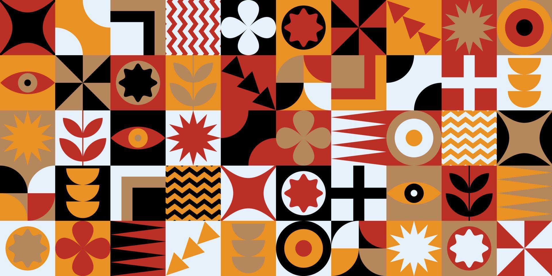 GEOMETRIC ABSTRACT II 図案 幾何学絵画 テキスタイル見本帳 Neo Geometric Seamless Patterns Bauhaus Style with eyes