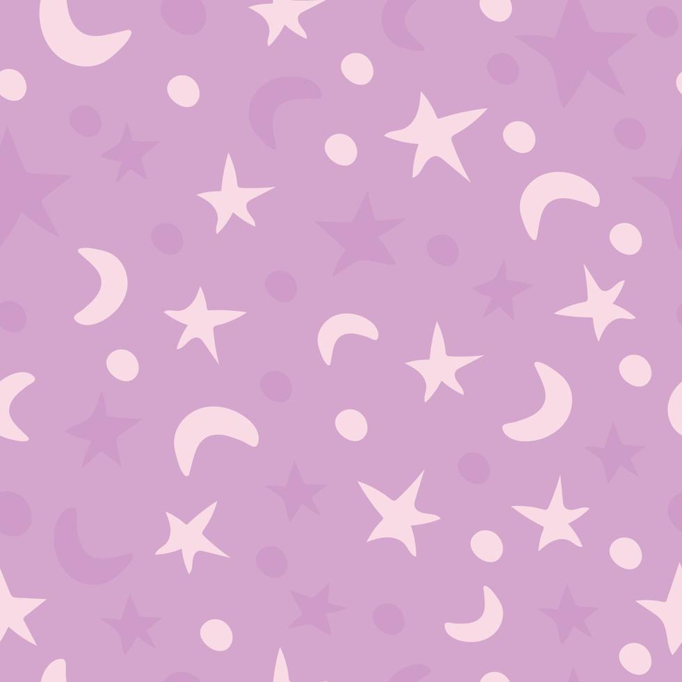 Delicate pattern with stars and moon. Design for fabric, packaging, wallpaper. Vector design.