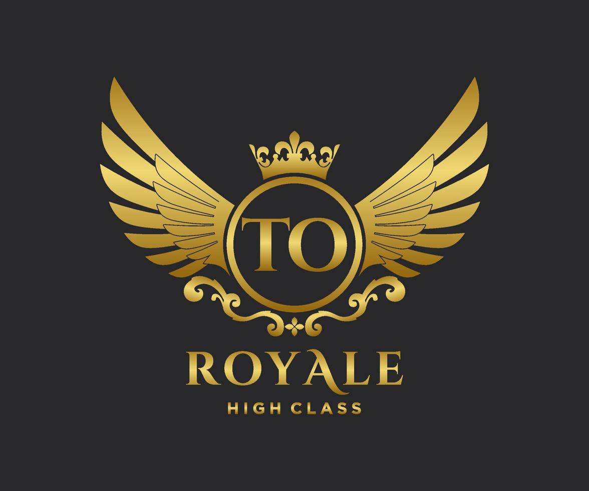 Golden Letter TO template logo Luxury gold letter with crown. Monogram alphabet . Beautiful royal initials letter. vector