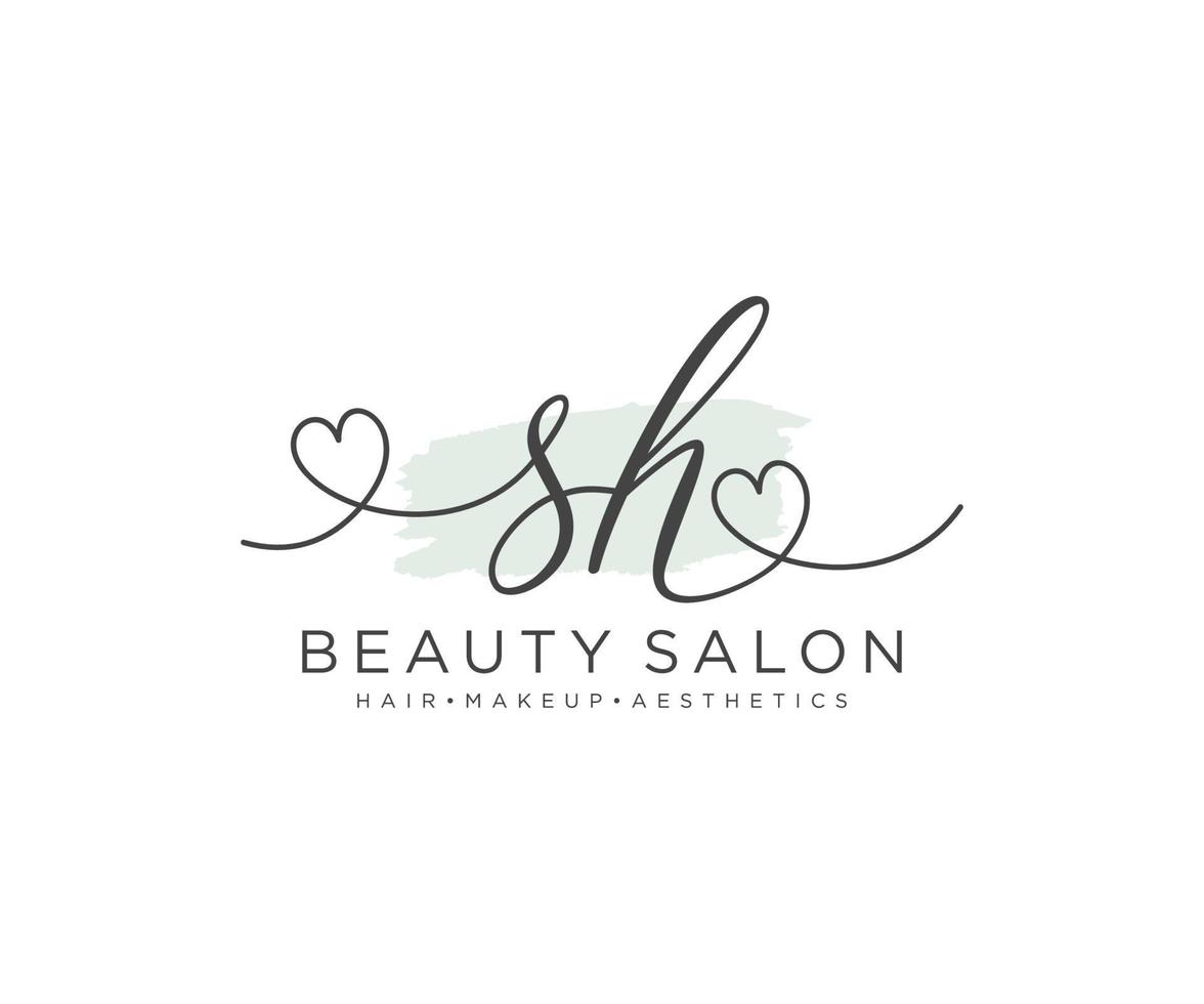 Initial SH feminine logo collections template. handwriting logo of initial signature, wedding, fashion, jewerly, boutique, floral and botanical with creative template for any company or business. vector