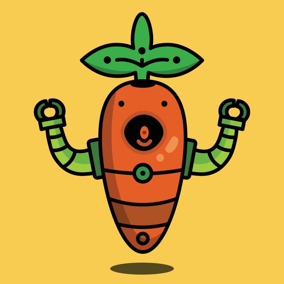 Vector style flat carrot cute robot cartoon illustration