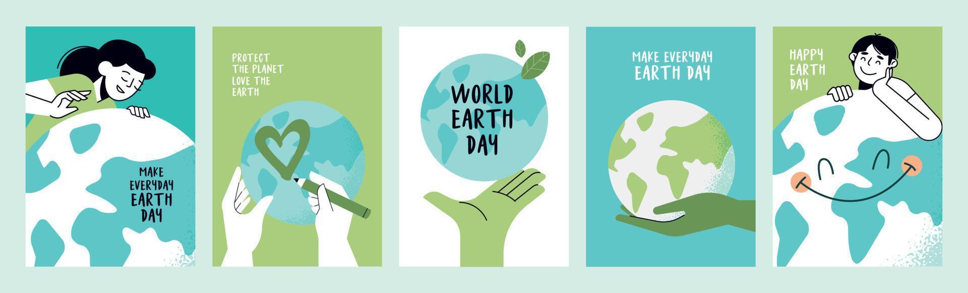 Earth day poster set. Vector illustrations for graphic and web design, business presentation, marketing and print material.