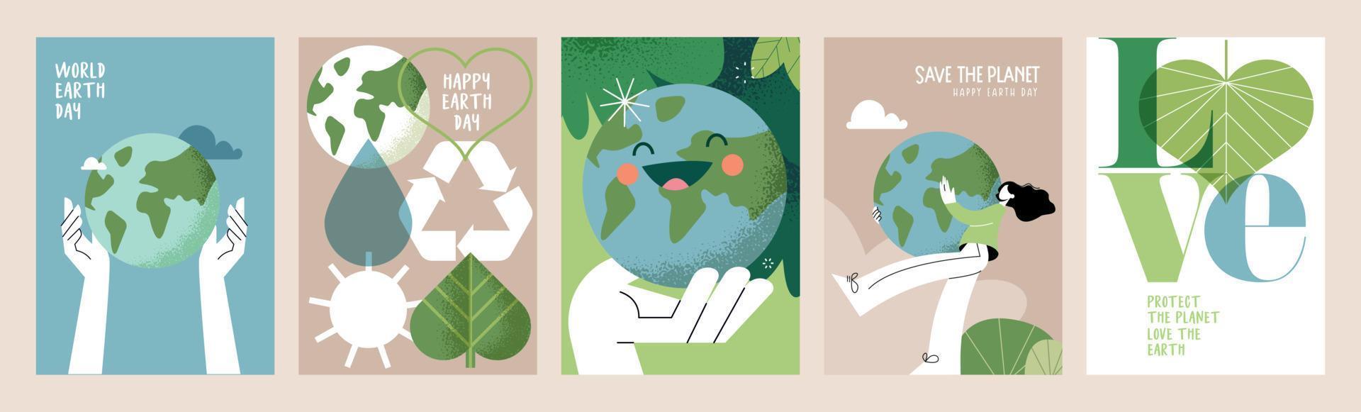 Earth day poster set. Vector illustrations for graphic and web design, business presentation, marketing and print material.