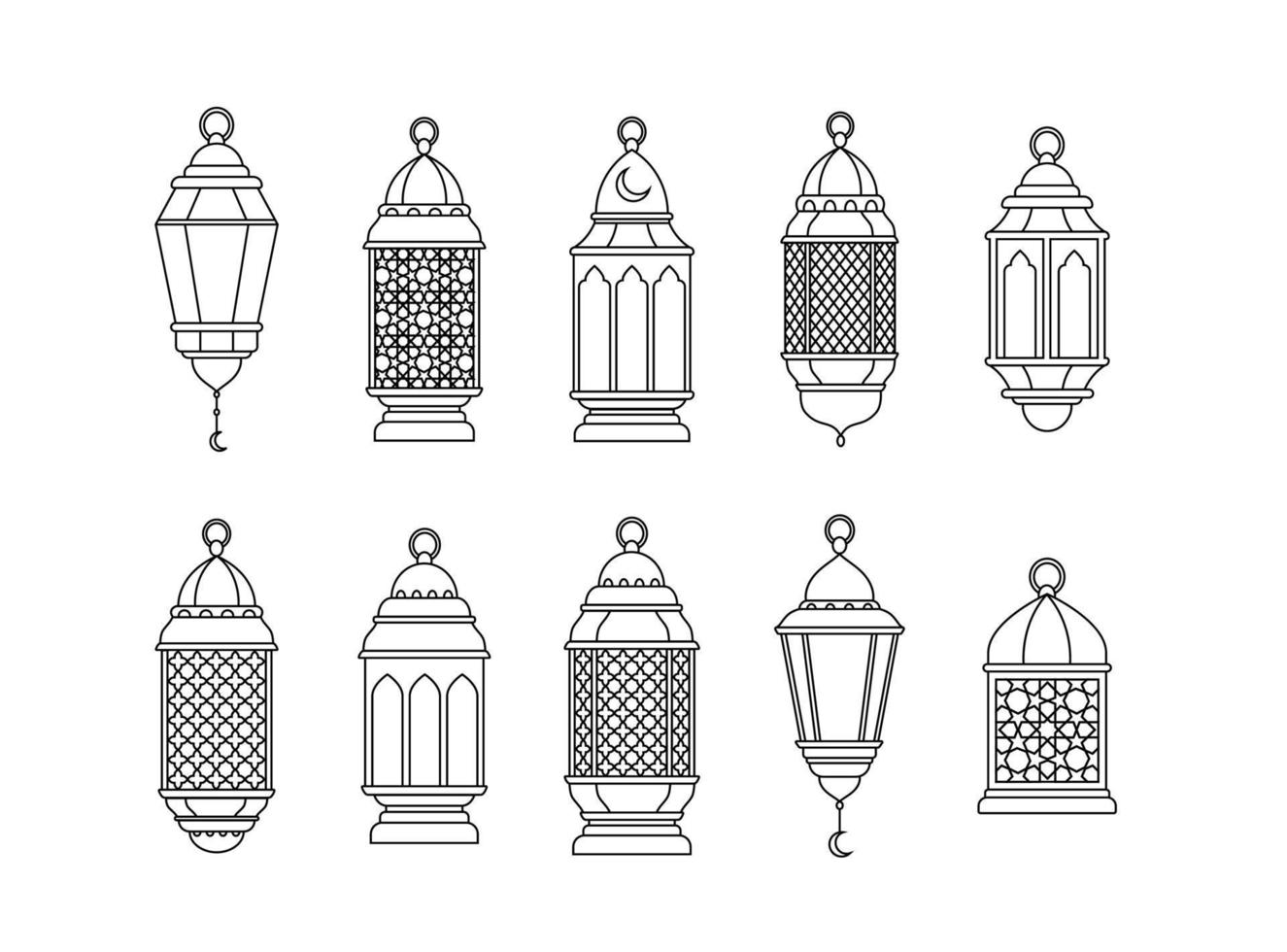 Set of arabic lantern vector illustration in line style. Ramadan celebration