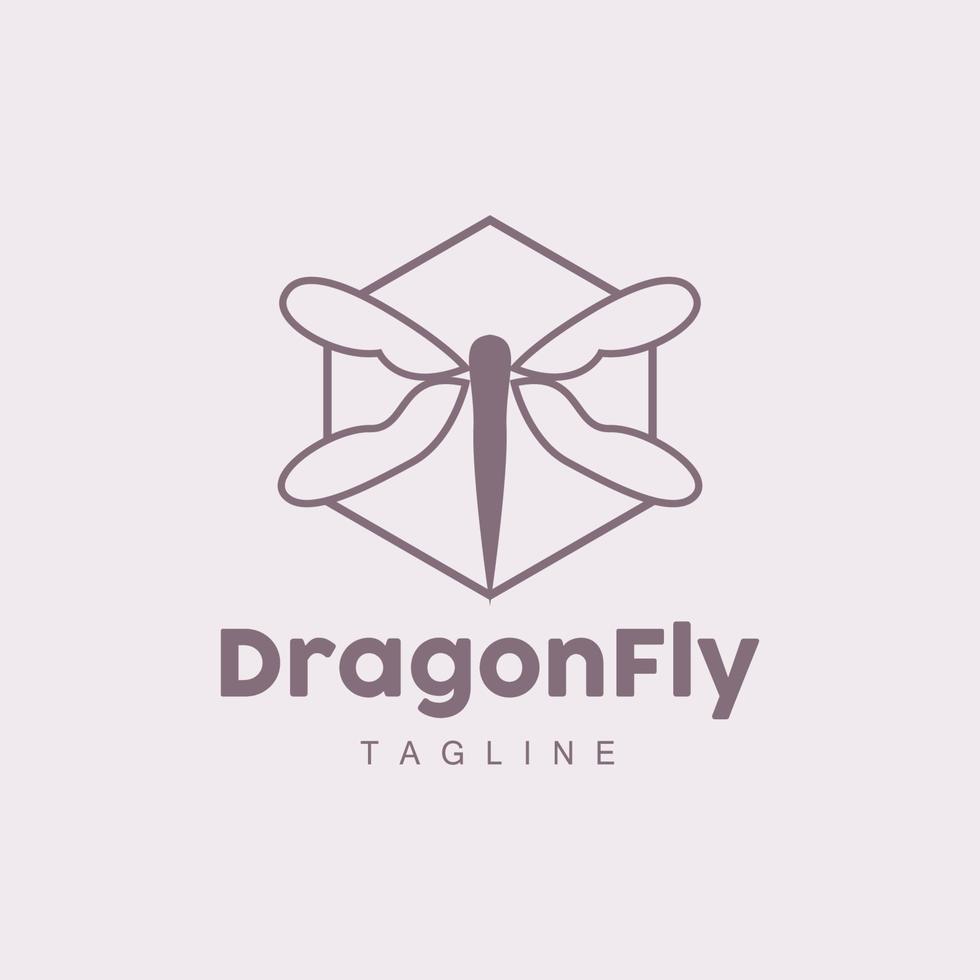 Dragonfly Logo, Flying Animal Design, Vector Simple Line Style, Icon Symbol Illustration