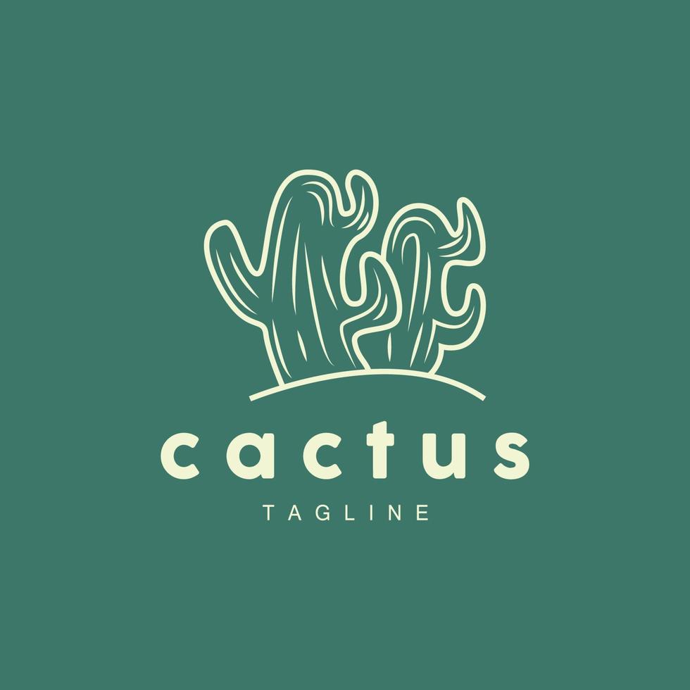 Cactus Logo, Simple Line Cactus Design, Green Plant Vector, Icon, Symbol, Illustration vector