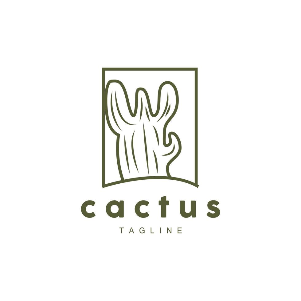 Cactus Logo, Simple Line Cactus Design, Green Plant Vector, Icon, Symbol, Illustration vector