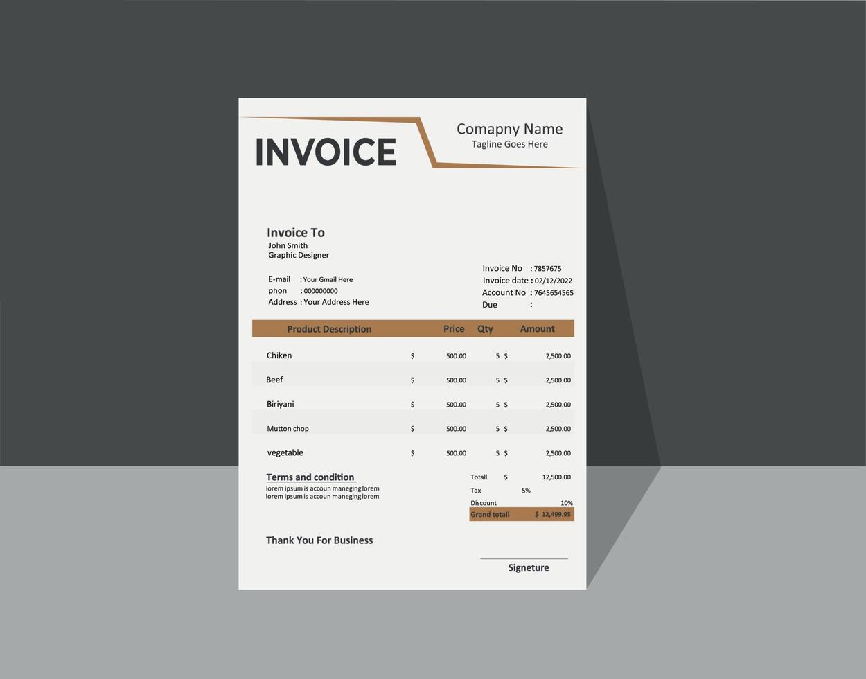 Invoice minimal design template vector