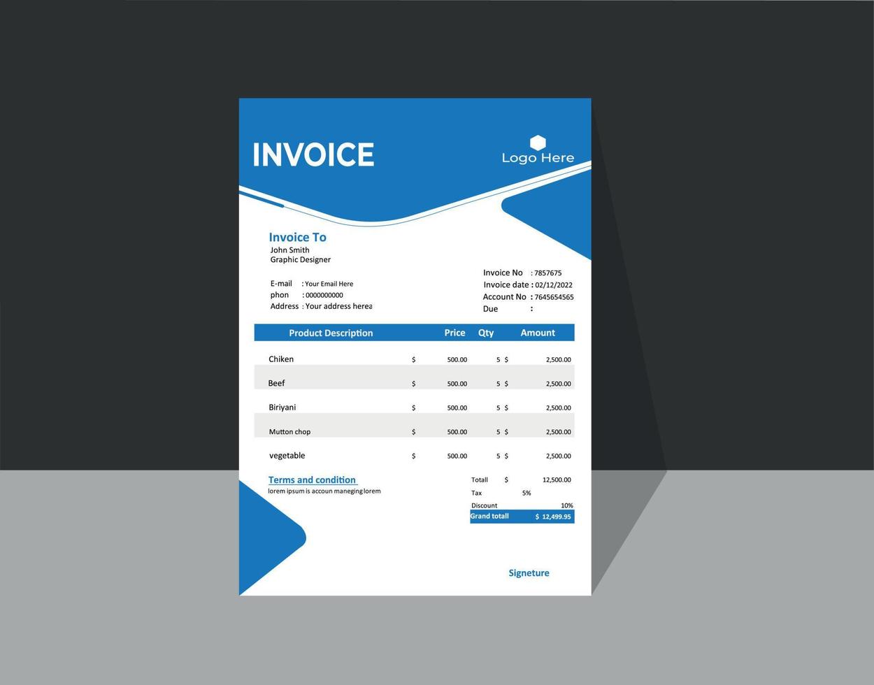 Simple invoice design template vector