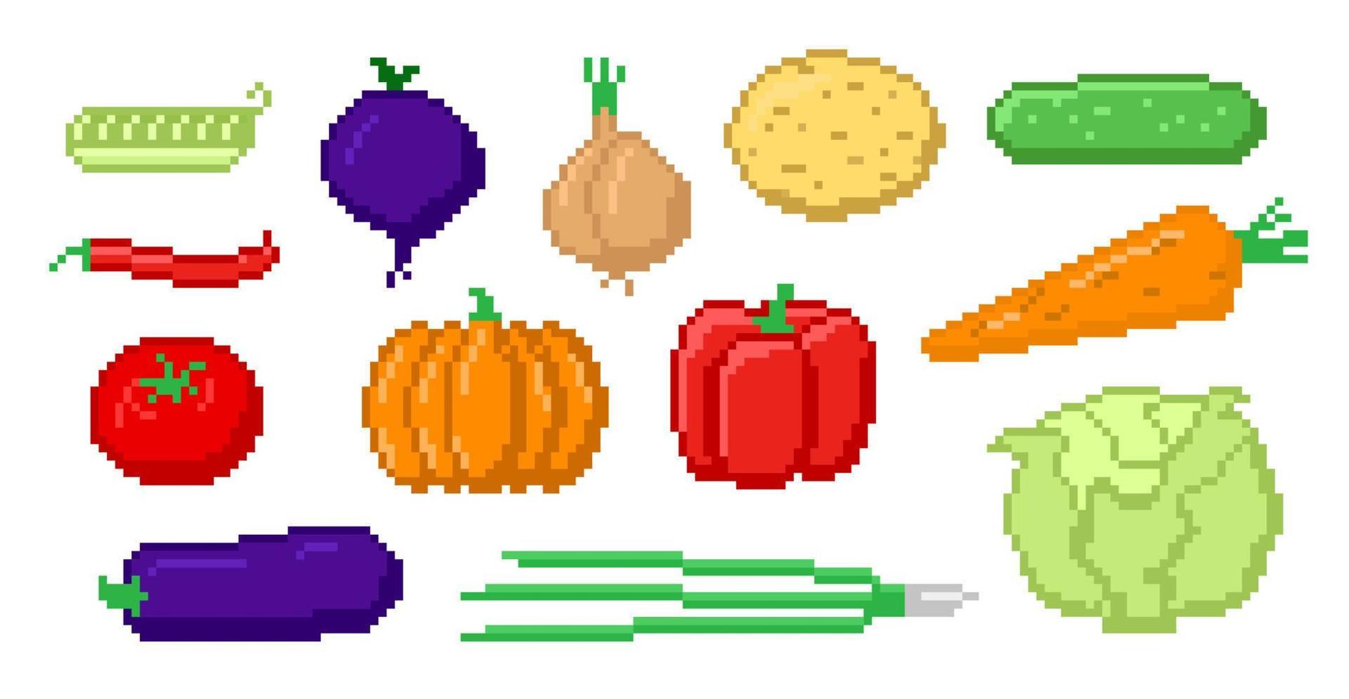 Pixel vegetables in retro style vector