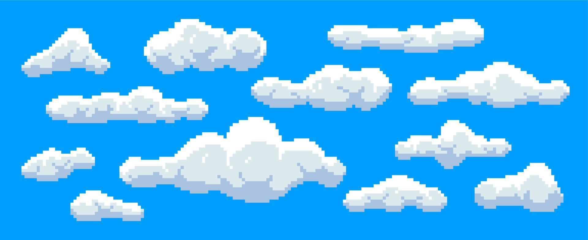 píxel nubes en retro estilo vector