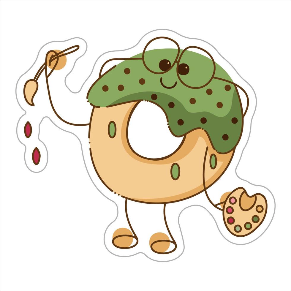 Sticker with cute donut character. Cartoon vector color illustration.