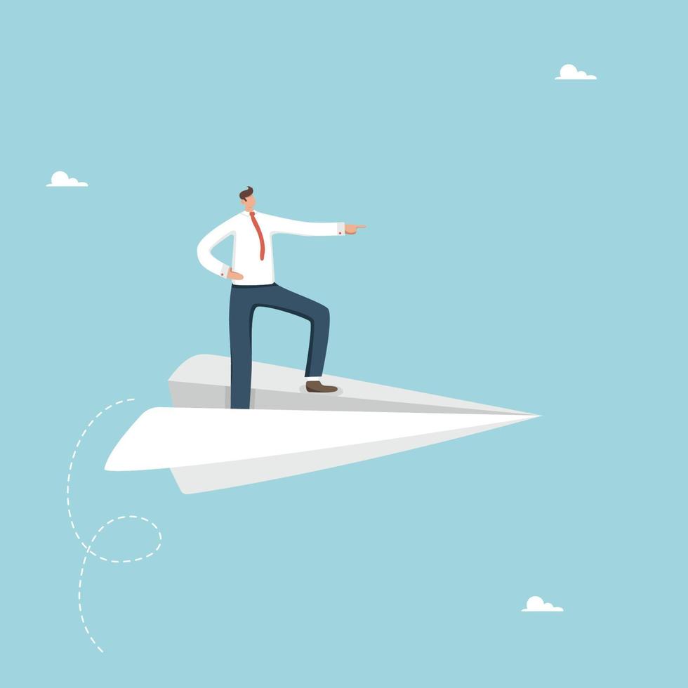 Move on the right business strategy, look at future career success, return on investment or innovation, direction to achieve goals and objectives, business leader shows direction on paper plane. vector