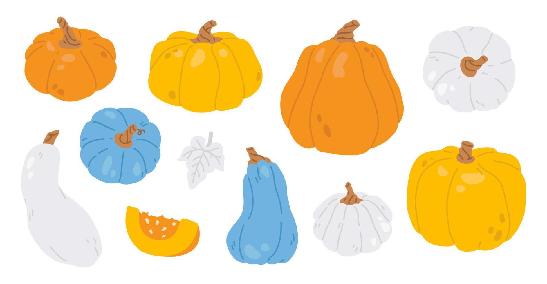 set of doodle pumpkins vector