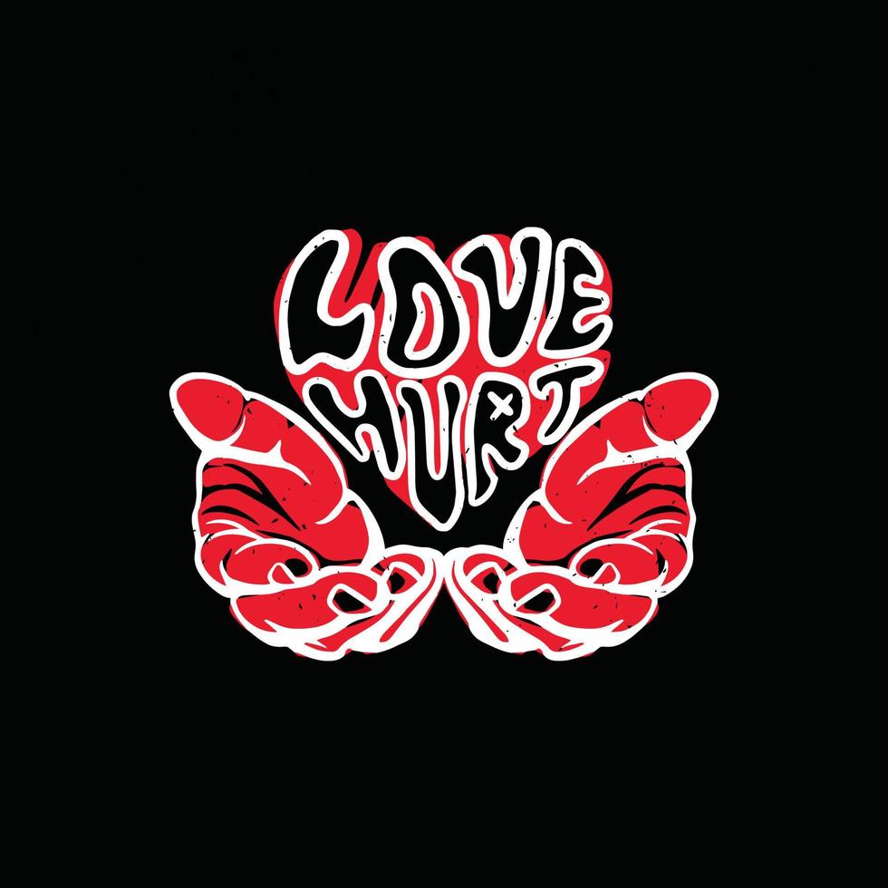 Hand drawn vector illustration of love hurt with 2 hand giving lettering. Design element for poster, card, banner.