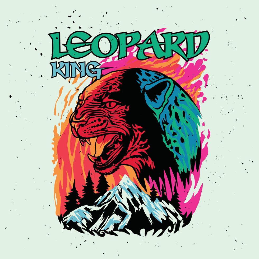 colorful leopardwith mountain vector illustration for streetwear design