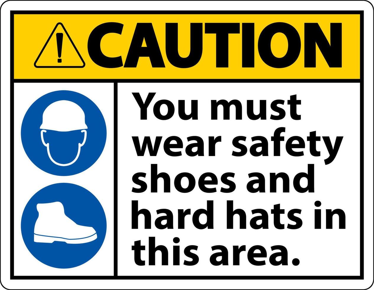 Caution Sign, You Must Wear Safety Shoes And Hard Hats In This Area vector