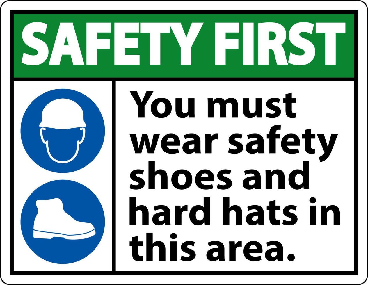 Safety First Sign, You Must Wear Safety Shoes And Hard Hats In This Area vector