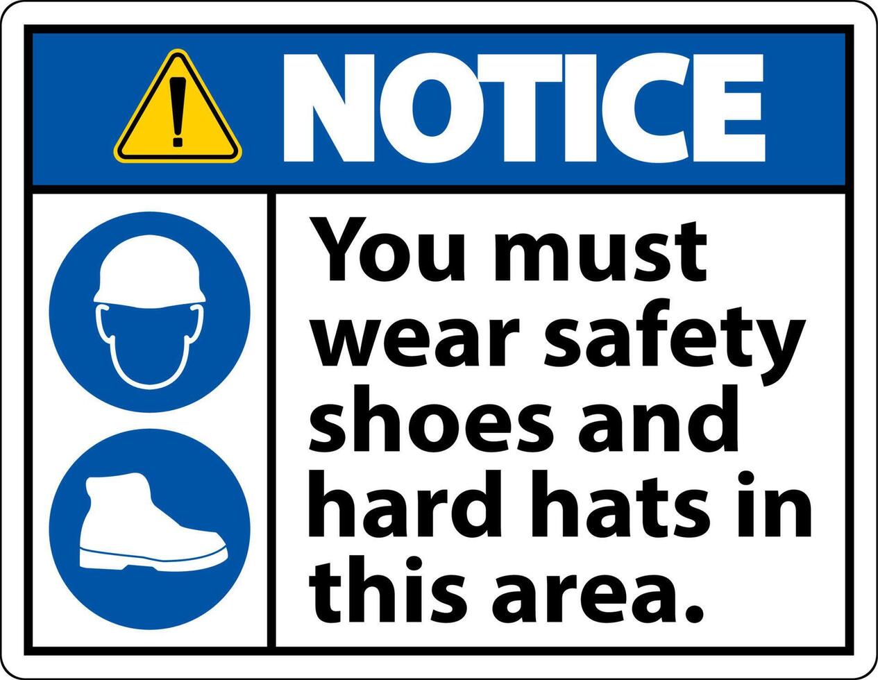 Notice Sign, You Must Wear Safety Shoes And Hard Hats In This Area vector