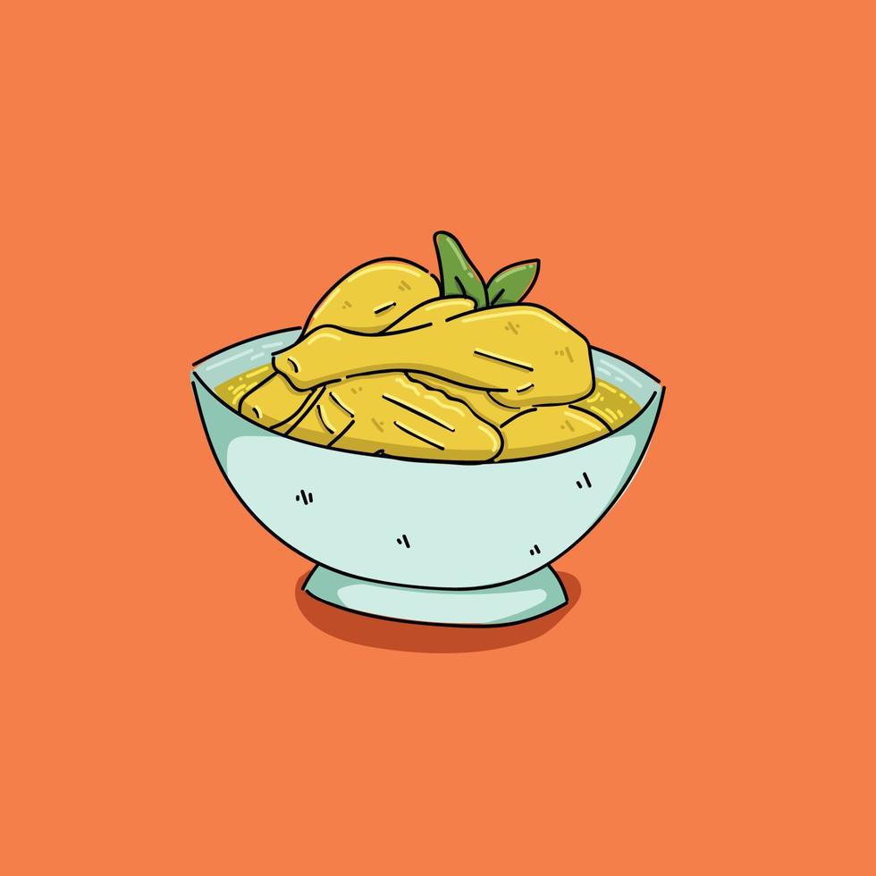 Opor Ayam is a dish consisting of chicken cooked in coconut milk from Indonesia in a blue bowl. Indonesian Food. vector