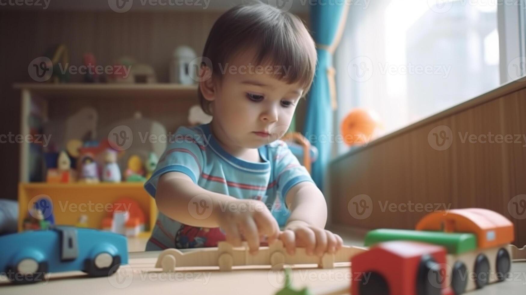 Cute little children playing with toys in the room artwork photo