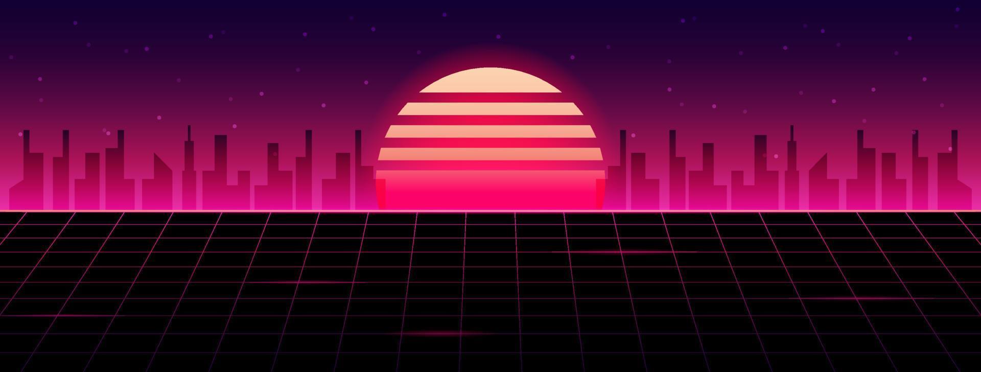 antecedentes en cyberpunk estilo. neón vector color diseño, futuro ciudad puesta de sol.