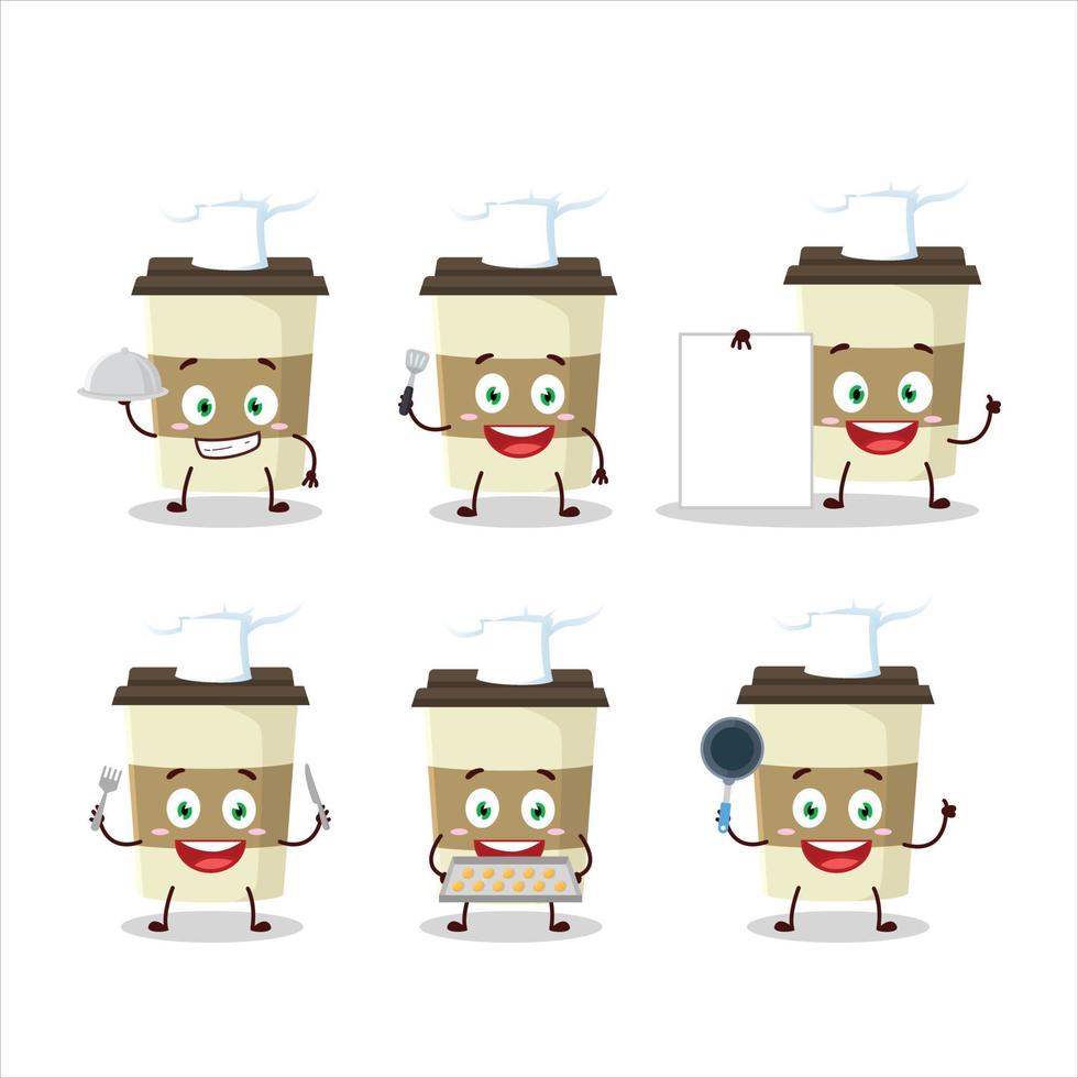 Cartoon character of coffee cup with various chef emoticons vector