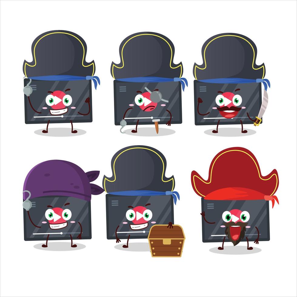 dibujos animados personaje de vídeo jugar botón con varios piratas emoticones vector