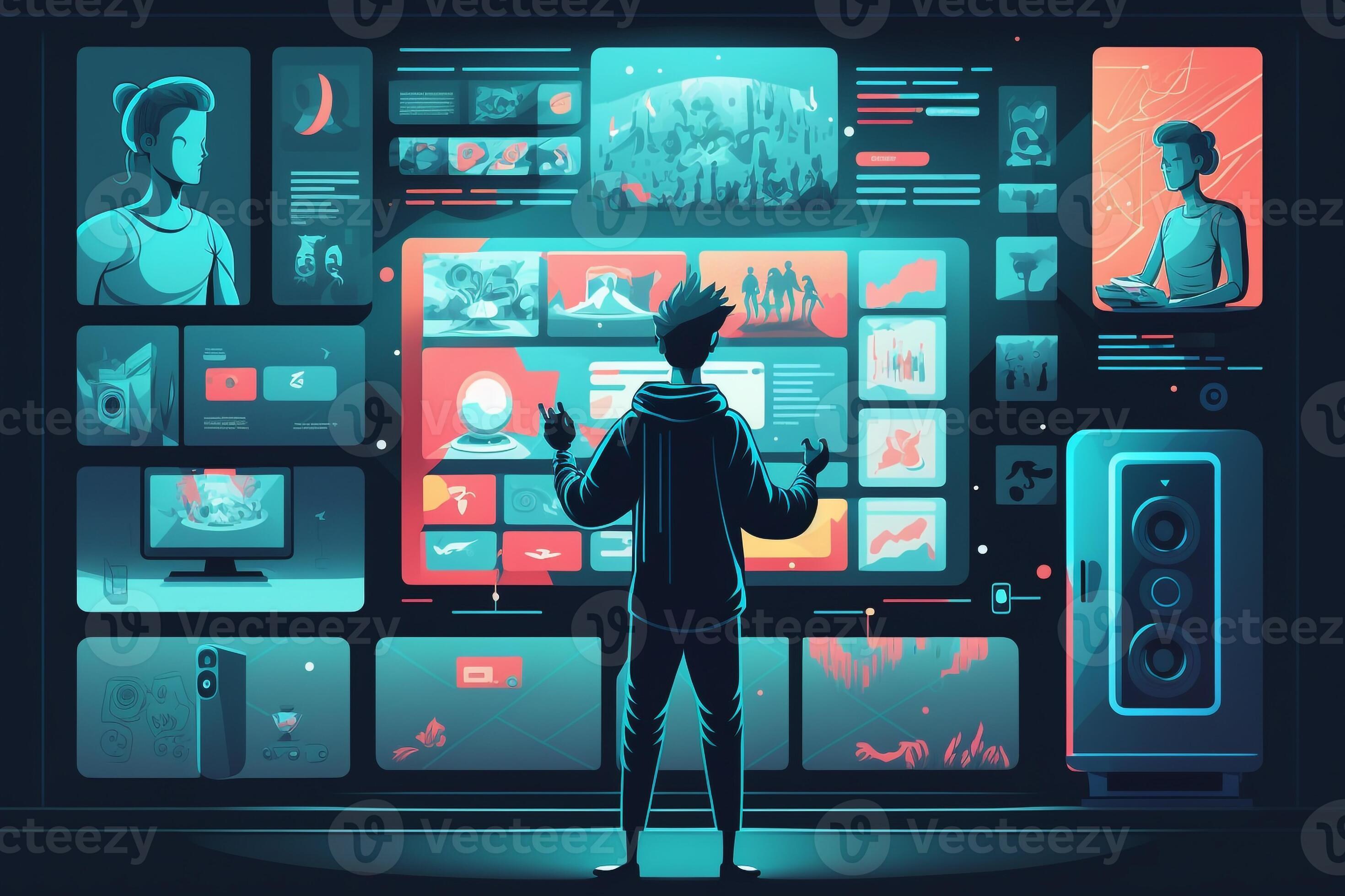 ilustración de un persona utilizando el Internet para entretenimiento 