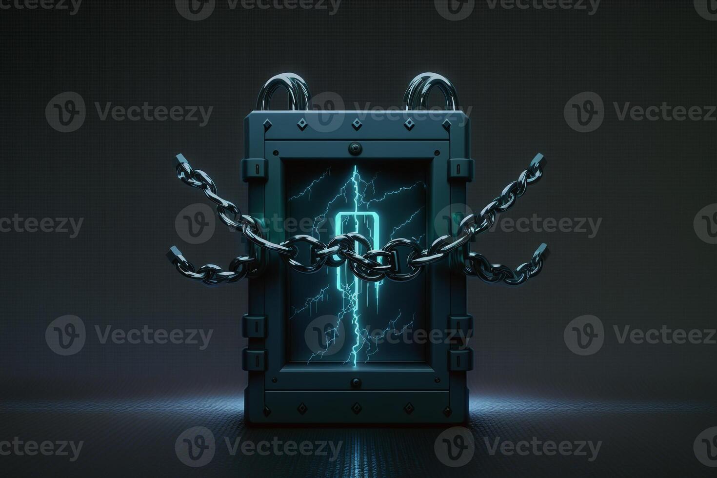 Illustration of a digital screen displaying a lock icon and an unbreakable chain, symbolizing the strength and durability of the security measures. photo