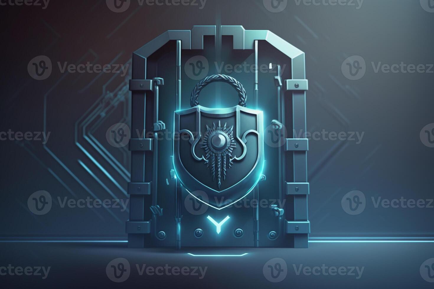 Illustration of a digital screen displaying a lock icon and an unbreakable chain, symbolizing the strength and durability of the security measures. photo