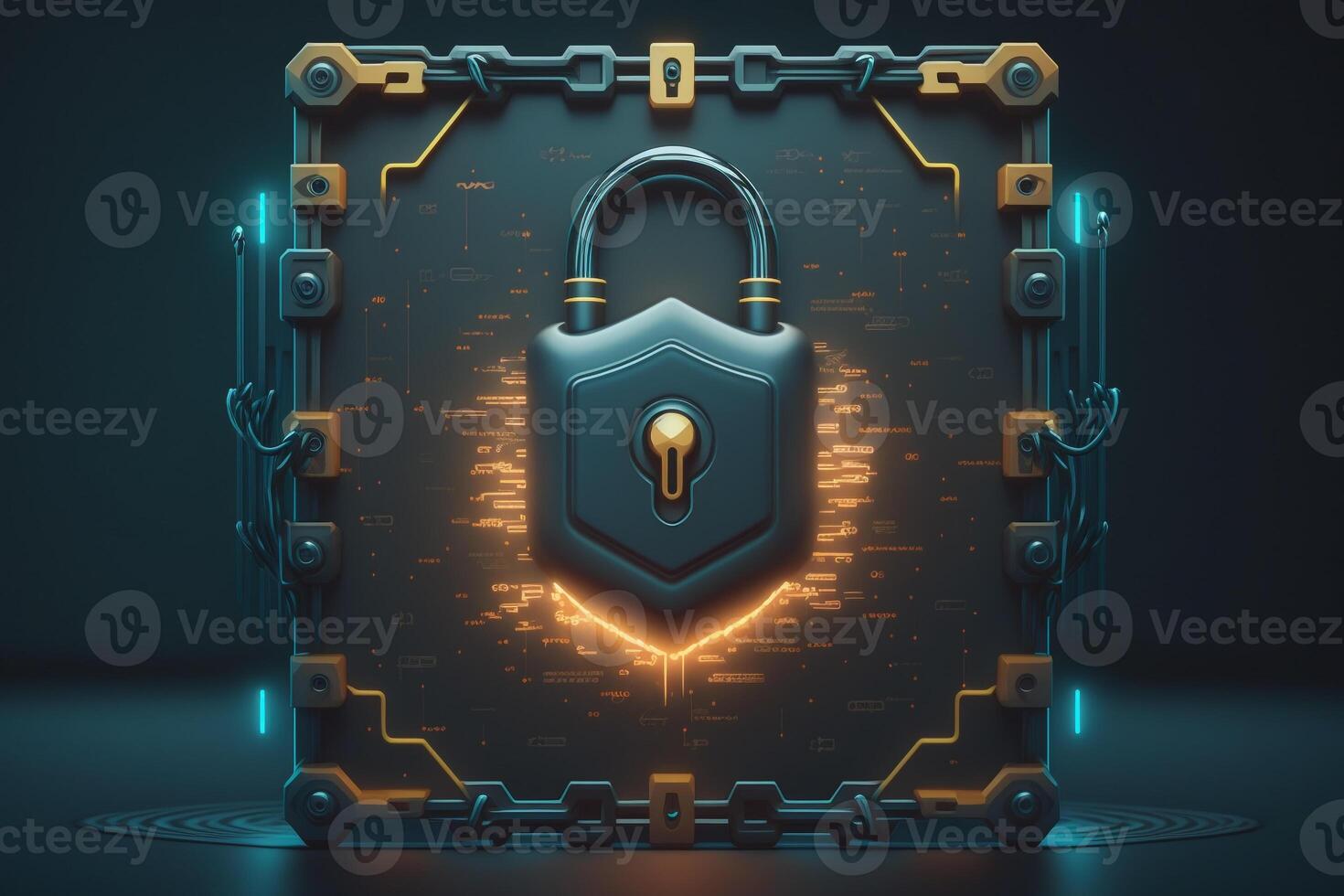 ilustración de un digital pantalla mostrando un bloquear icono y un irrompible cadena, simbolizando el fuerza y durabilidad de el seguridad medidas. ai generado foto