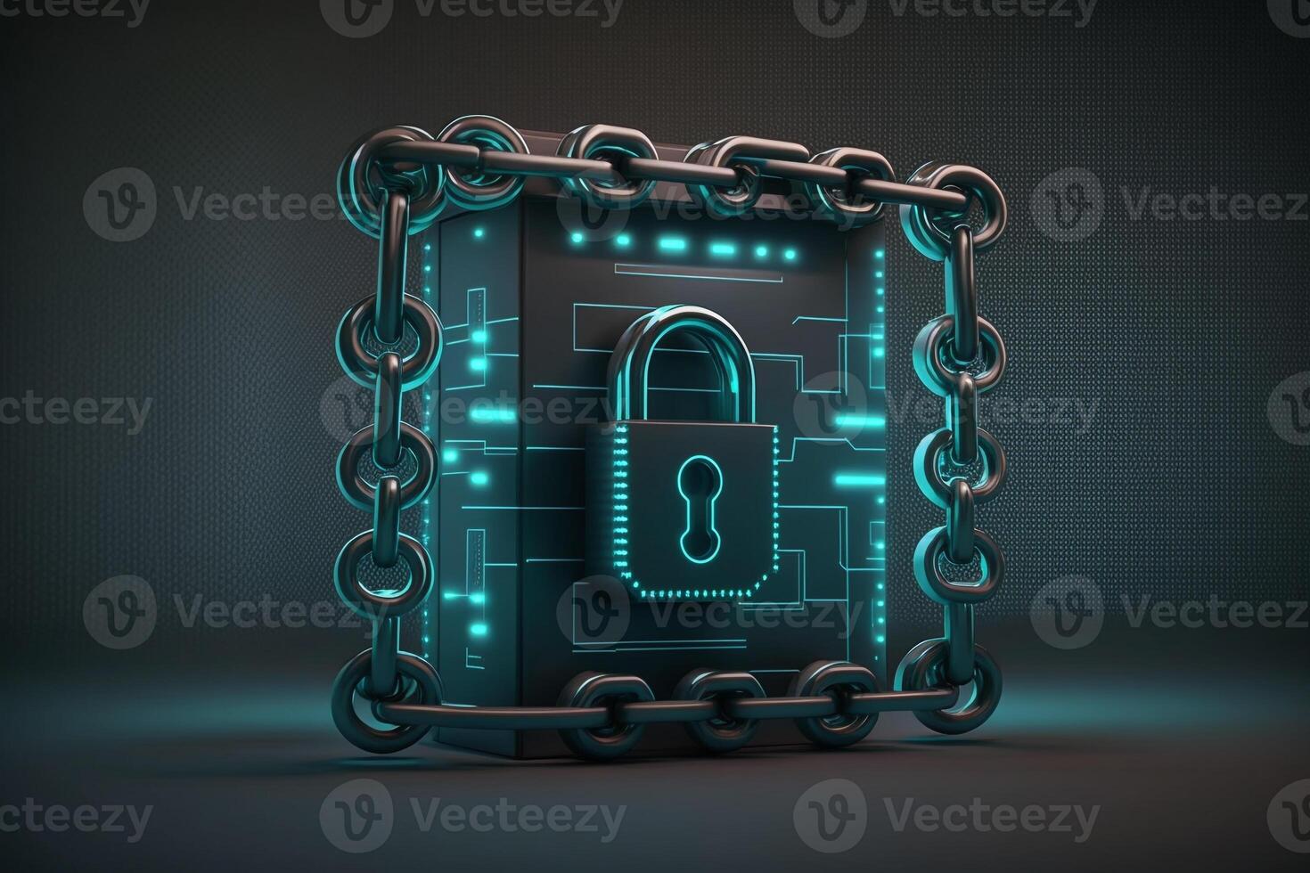 Illustration of a digital screen displaying a lock icon and an unbreakable chain, symbolizing the strength and durability of the security measures. photo
