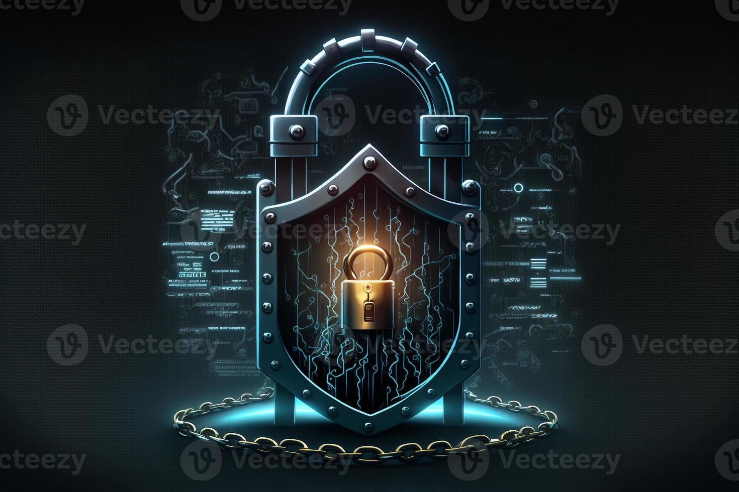 Illustration of a digital screen displaying a lock icon and an unbreakable chain, symbolizing the strength and durability of the security measures. AI Generated photo
