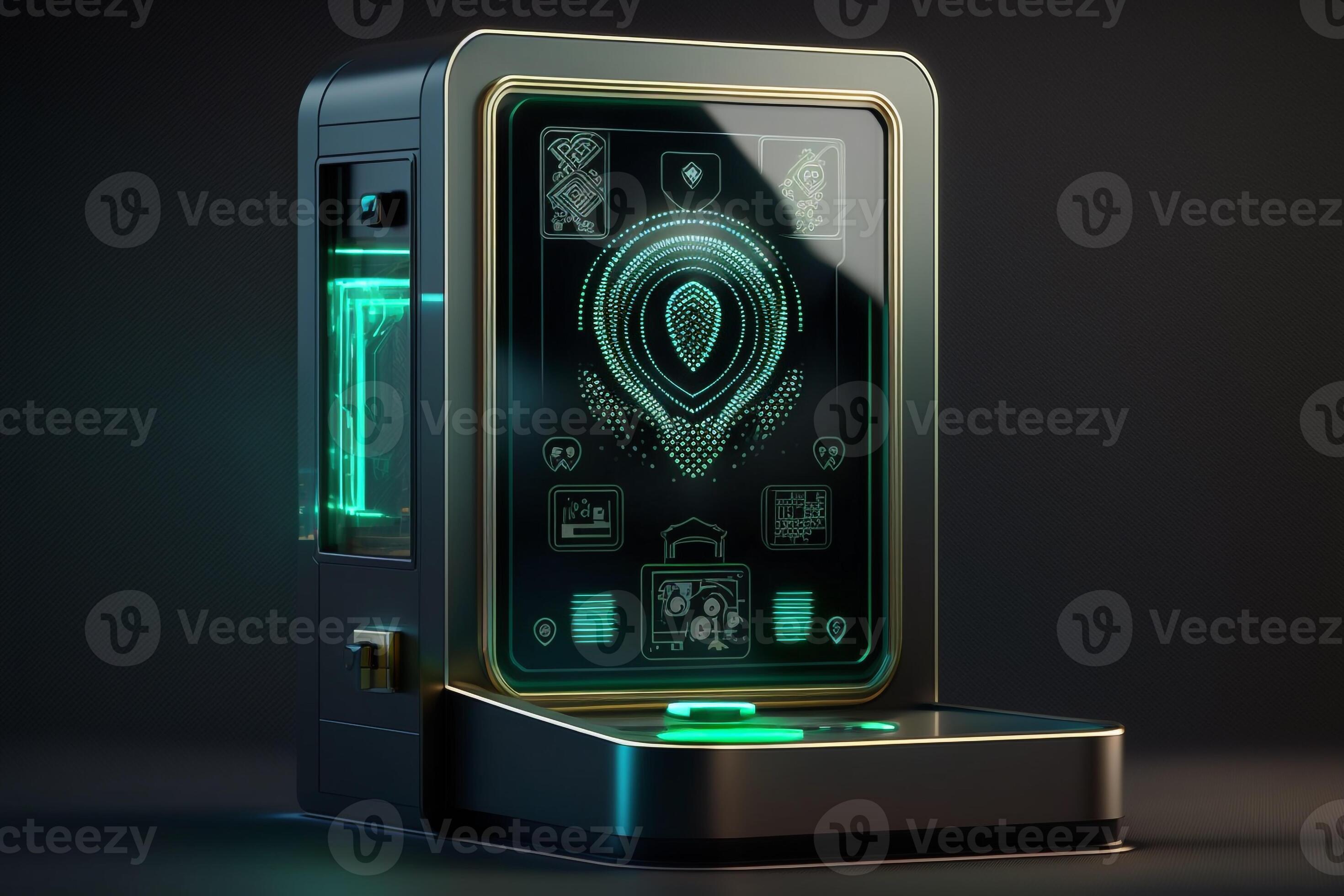 Where To Find A Biometric Scanner Fallout 4 a digital screen with a fingerprint scanner, indicating biometric